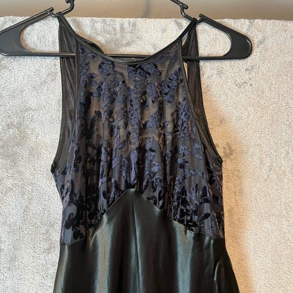 Vintage‎ 90s Black Satin Slip Dress Sheer Floral Mesh Bodice Gothic Grunge XS - Picture 7 of 7